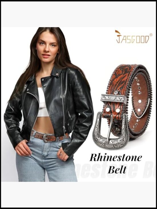 Rhinestone Studded Western Belt with Faux Leather Strap main image 5